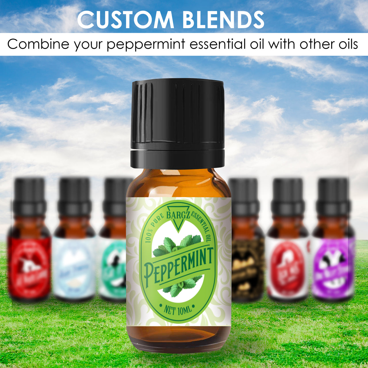 Bargz Peppermint Essential Oil 10ml Glass Amber Bottle - Pure and Natural French Oil for Diffuser, Hair Growth Skin 0.33 Fluid Ounces